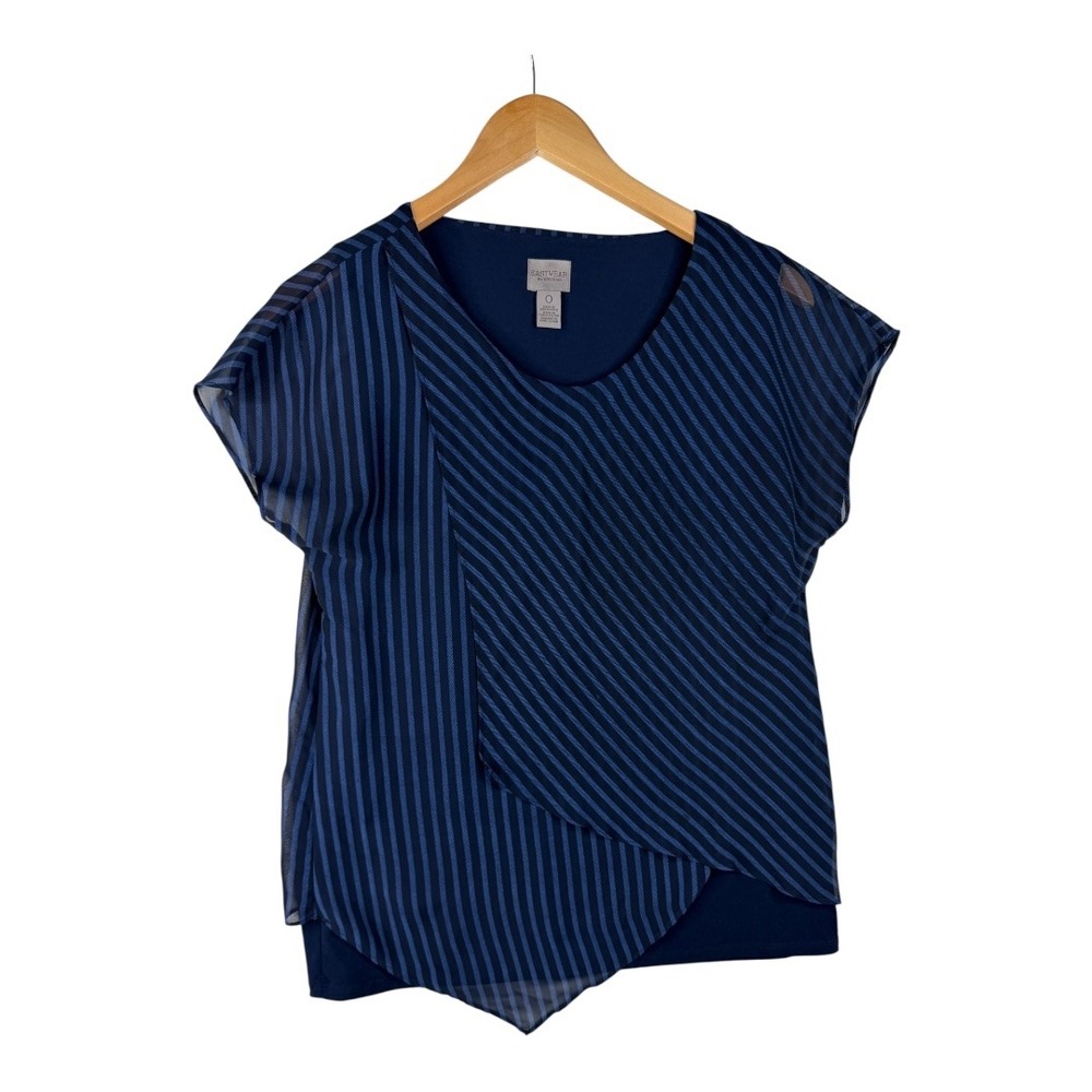 Chico's Striped Short Sleeve Blouse size 0 Small Blue